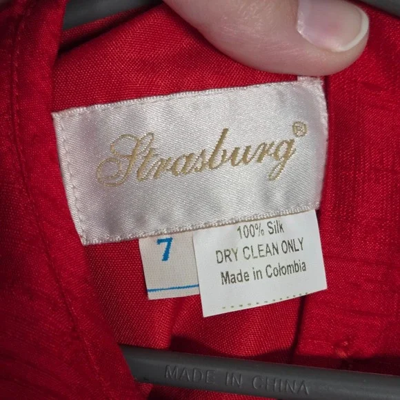 Strasburg Girl 7 Pure Silk Special Occasion Dress Red Embroidered Puff Sleeve - Picture 5 of 6